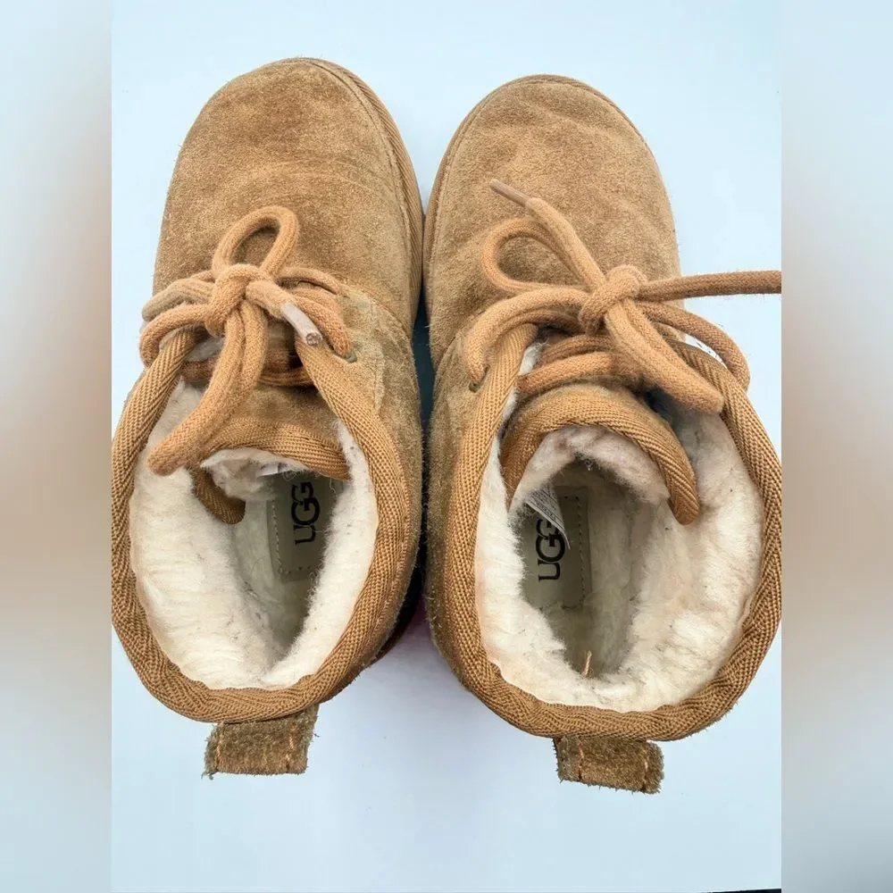 UGG Neumel II Boot Chestnut Brown Suede Lace Chukka Little Kid Size 1 Shoes EUC